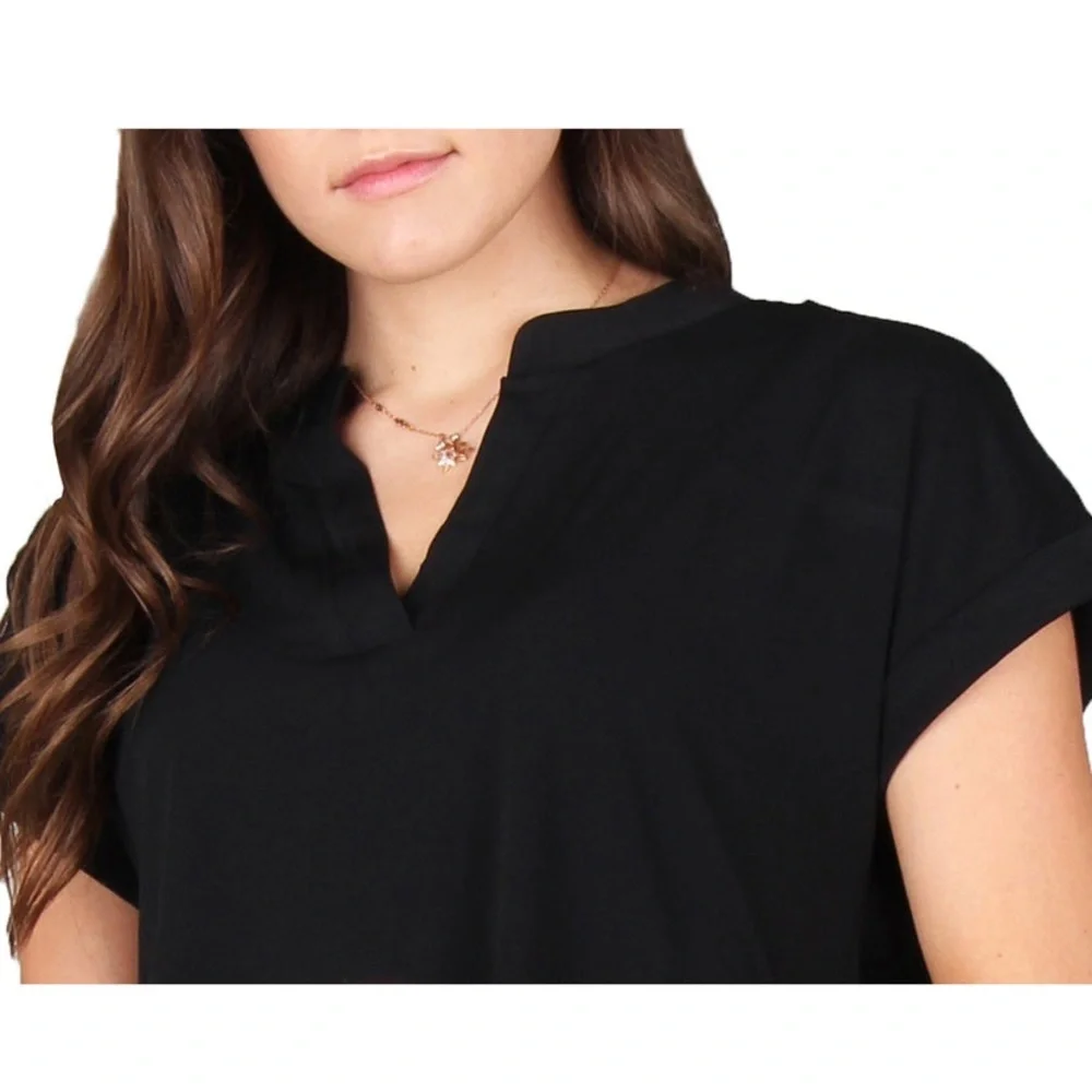 LILDY SOLID ROLLED SLEEVE TUNIC - BLACK SIZE 2XL-3XL (NEW WITH TAGS) A16